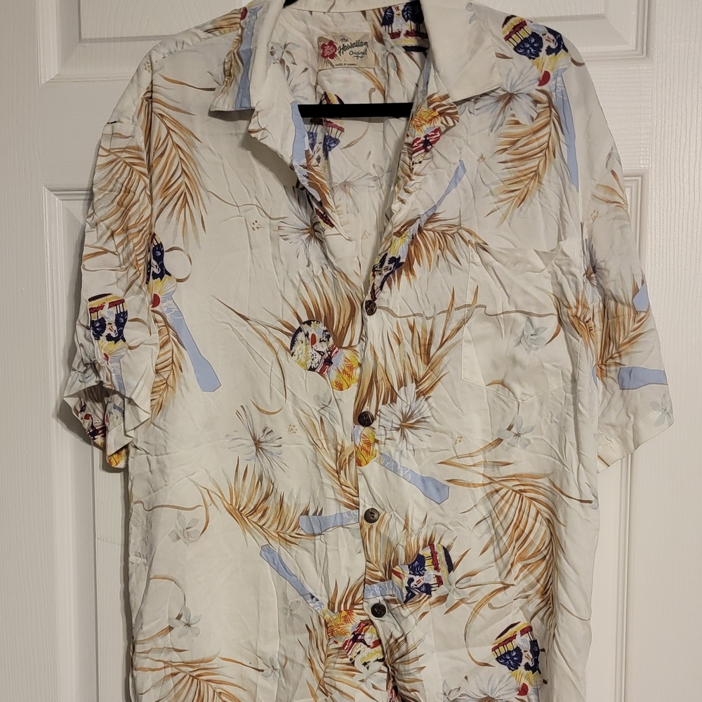 Hilo Hattie Cream and Brown Casual Shirt